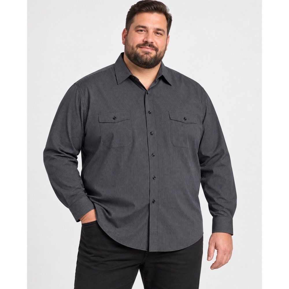 Murano Men's 3XT Black Pinstripe Stretch Button Up Shirt Big & Tall